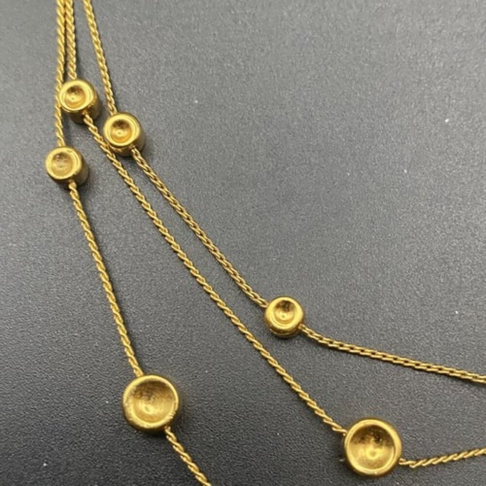 Vintage Signed Monet Necklace Gold Tone Triple Strand Beading Extender Sister - Picture 3 of 6